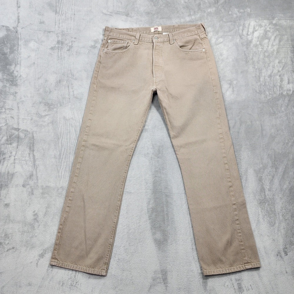 Vintage Levi's 501 Jeans Mens 38x32 Beige Light Wash Button Fly Straight Casual